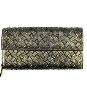 💎Authentic💎Bottega Veneta Metallic Bifold Long Wallet Intrecciato Leather